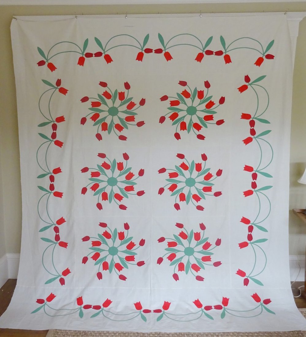 Quilt TOP Appliqued Tulips similar Wind Blown Tulips Mt (1 of 6)