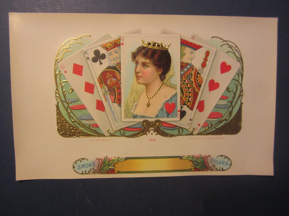 Old Antique QUEEN OF HEARTS Inner CIGAR BOX LABEL (1 of 1)