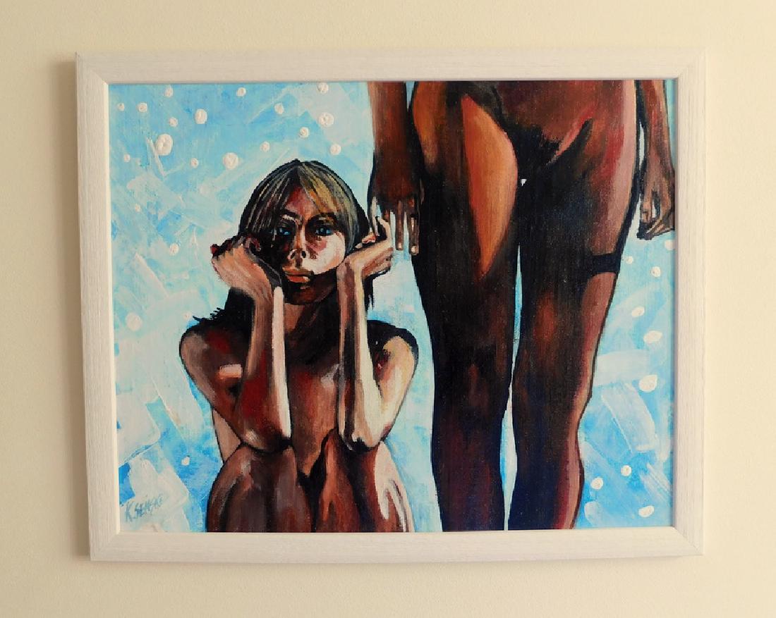 Krzysztof Senski Nude: Krzysztof Senski Nude oil and acrylic on canvas on board 45 cm x 37cm/17,72 x 14,57 inch. Original painting by Polish artist. It is framed and ready to be hung on the wall. It's signed at the front an