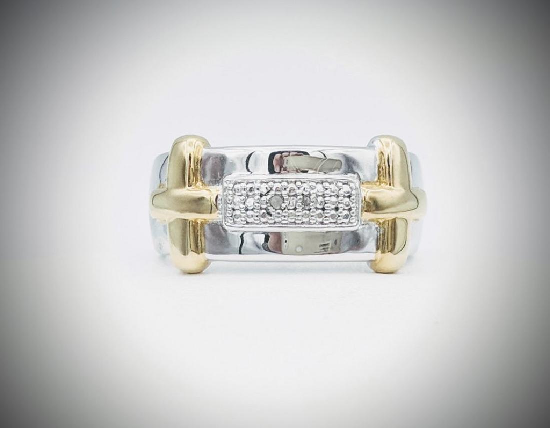 Sterling Silver Ring with Diamonds and Gold Platings: Title: Sterling Silver Ring with Diamonds and Gold Platings Metal Purity: 925 Sterling Silver Gemstones: Diamonds Carat Weights: 2 Round Diamonds at 0.008cts TW Size /Dimensions: 10 If you buy more tw