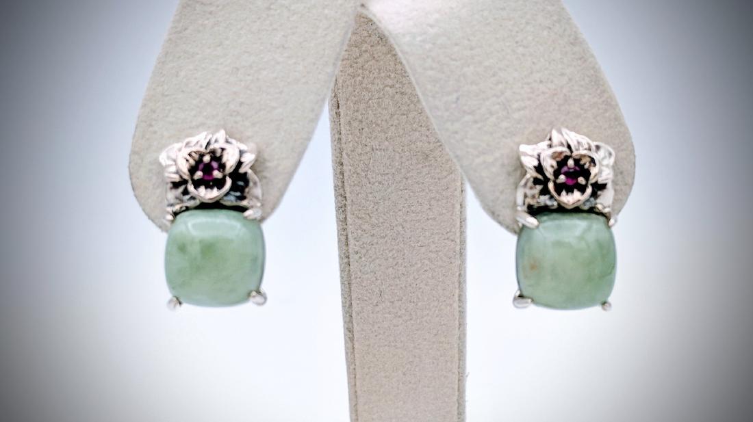 Sterling Silver Flower Designed Jade Earrings with (1 of 3)