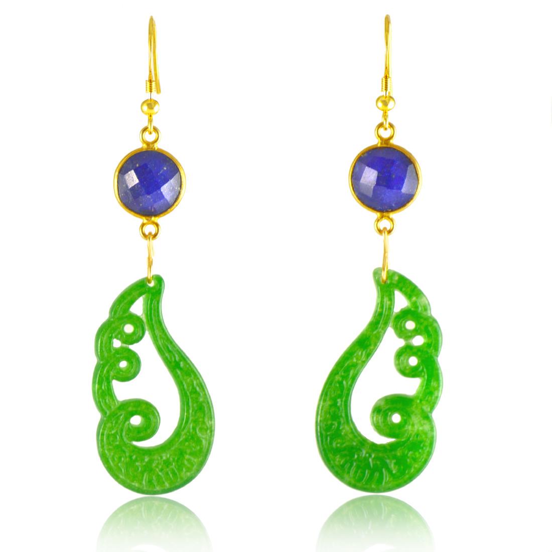 Carved Semi-transparent Jade and Sapphire 5 carat (1 of 4)