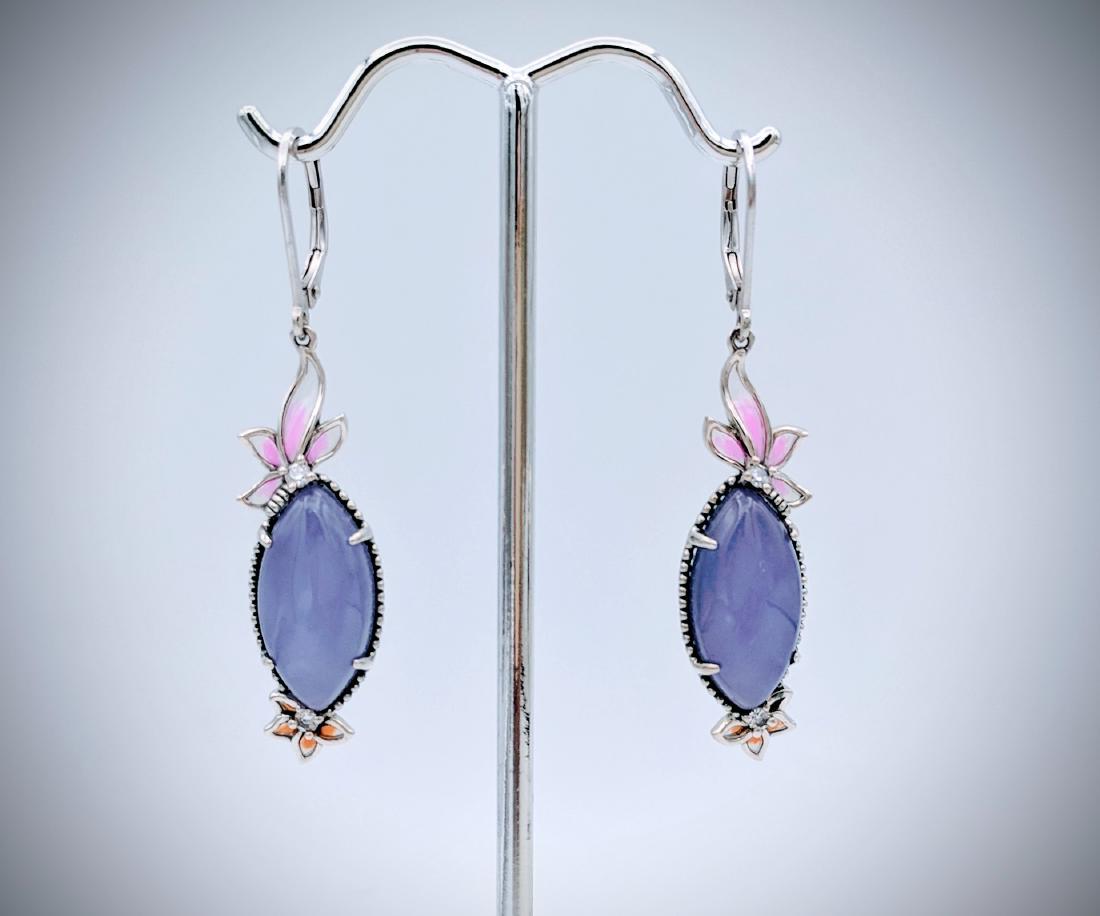 Sterling Silver Dangly Violet Jade, Cubic Zirconia, (1 of 3)