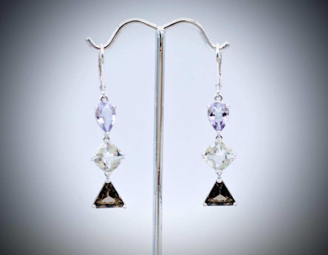 Sterling Silver Triple Drop Earrings with Smoky Quartz, (1 of 3)