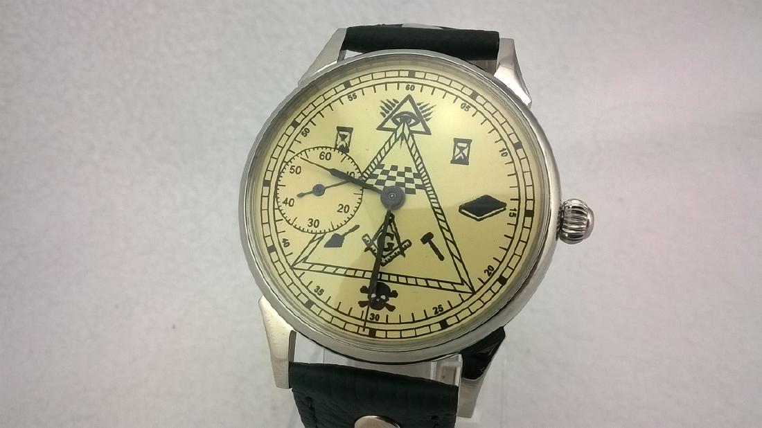 Molnija "Masonic eye" USSR men's mariage watch 1980s: Mechanical - manual winding - steel Unique mariage watch made on the basis of a very reliable watch mechanism "Molnija" The watch factory "Molniya" was founded in 1947 in the USSR (Russia). This plant