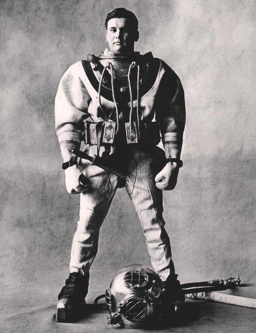 IRVING PENN - Deep-sea Diver: Artist: IRVING PENN Print Title: Deep-sea Diver Medium: Sheet-Fed Gravure Printing Date: 1960 Printed in Switzerland Image Size: 9 X 11.5 inches Irving Pennwas an American photographer known for his f