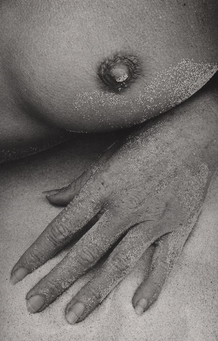 LUCIEN CLERGUE - Nude, White Sands: Artist: LUCIEN CLERGUE Print Title: Nude, White Sands Alamorgodo, 1984 Medium: Photo-lithograph Printing Date: 1985 Printed in France Image Size: 7 X 11 inches Lucien Clergue (1934-2014) was a French 