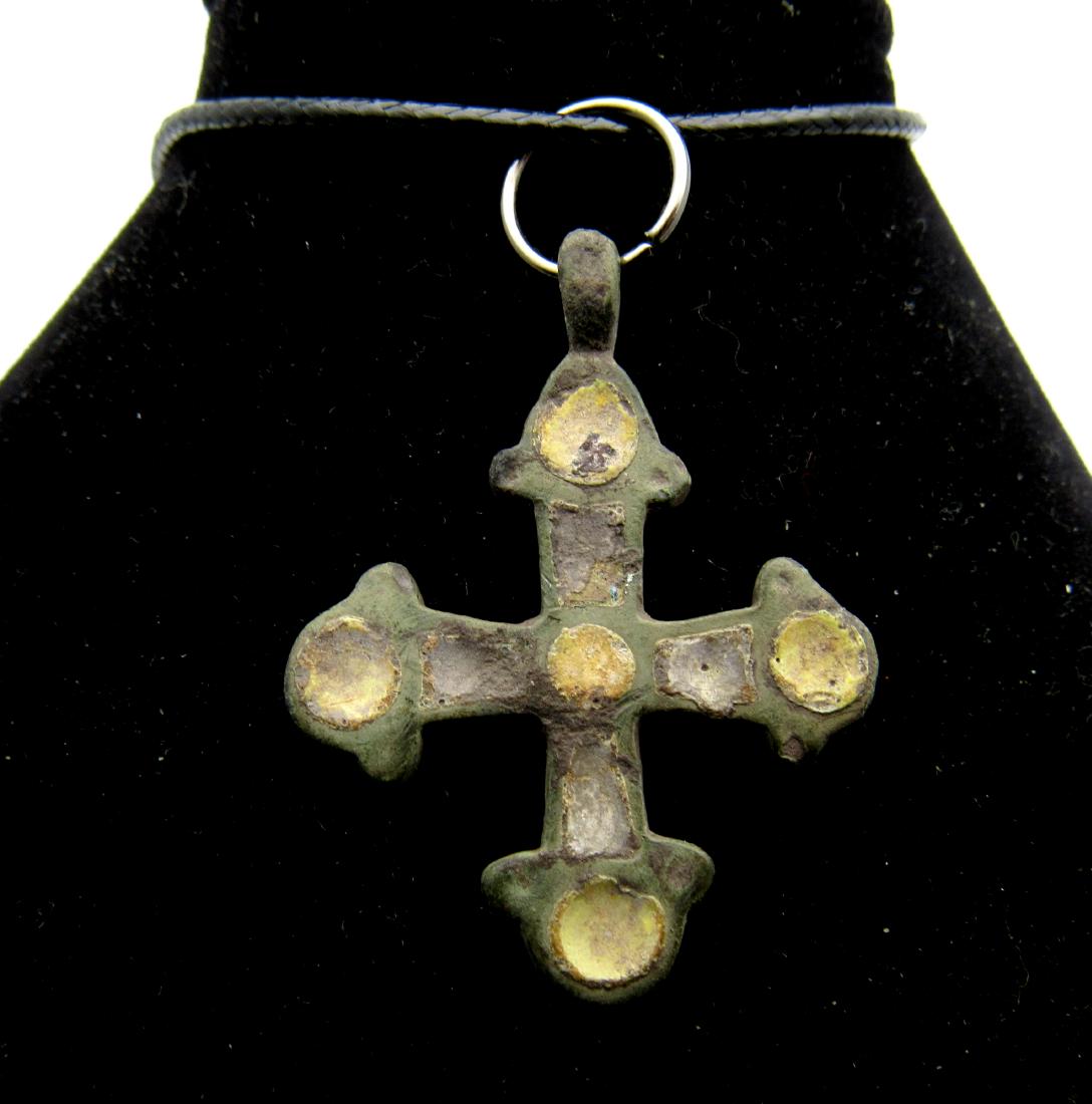 Medieval Viking Era Enameled Bronze Cross Pendant (1 of 2)