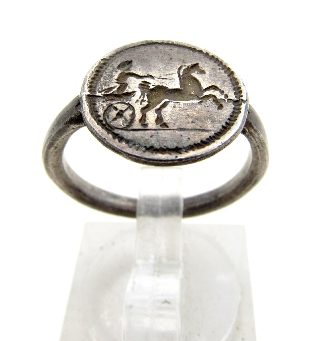 Ancient Roman Silver Ring with Legionary Chariot on (1 of 3)