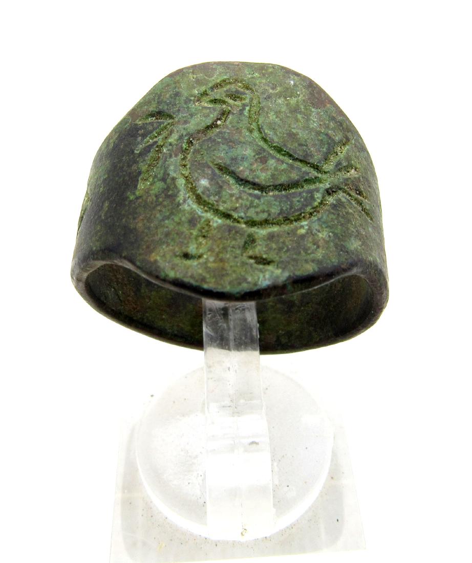 Ancient Roman Bronze Ring with Bird on Bezel (1 of 3)