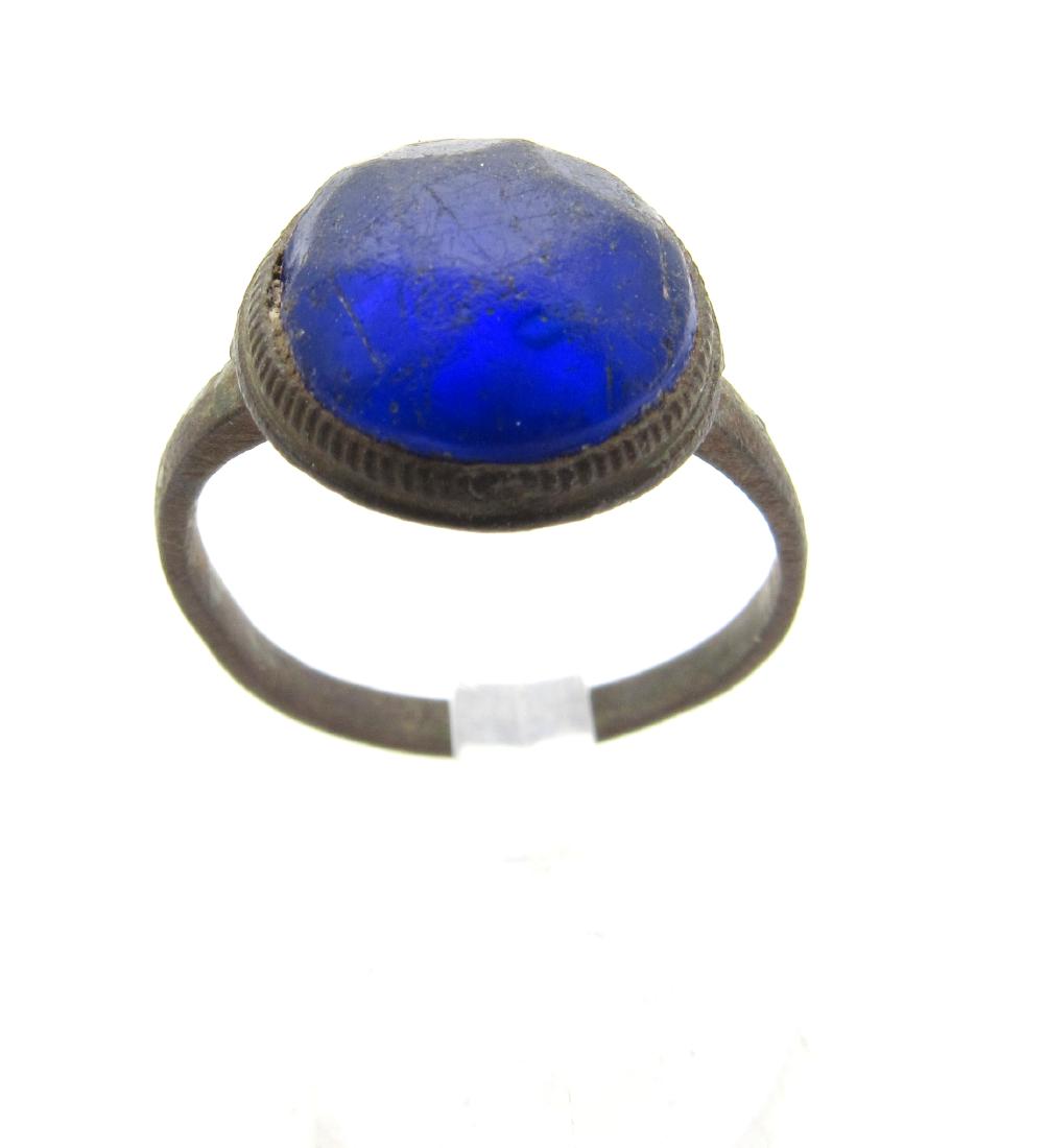 Late Medieval Bronze Ring with Blue Stone (1 of 3)