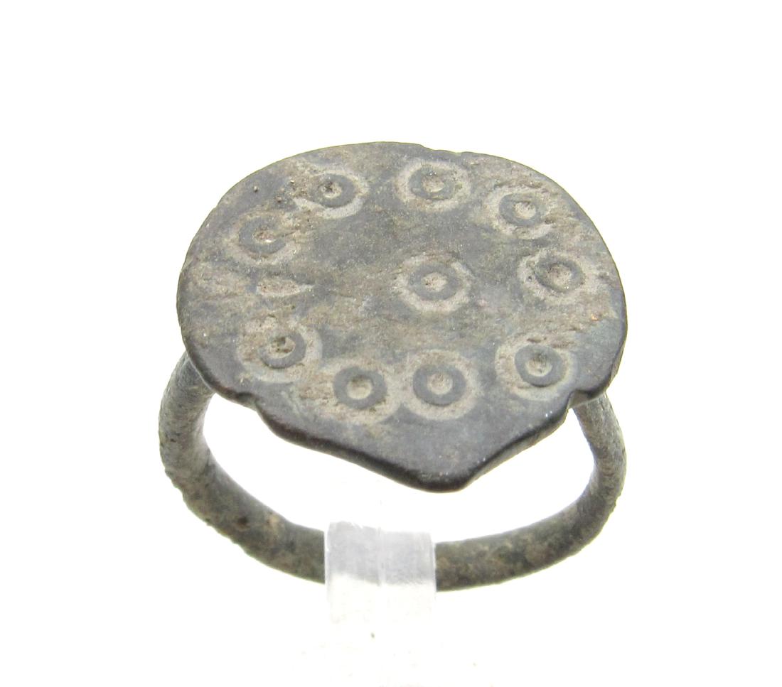Medieval Saxon Bronze Ring with Evil Eye Motif (1 of 3)