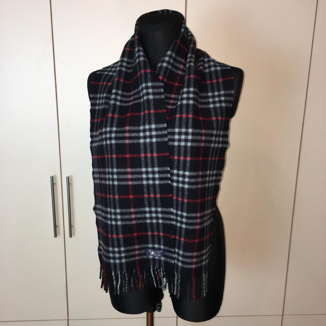 Burberry 100% Lambswool Dark Blue Nova Check Scarf (1 of 5)