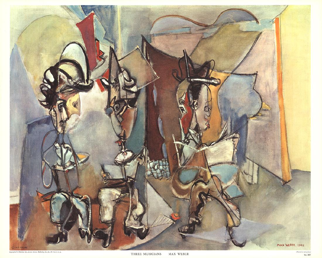 Max Weber - Three Musicians - 1975: Artist: Weber, Max Title: Max Weber - Three Musicians - 1975 Printing Date: 1975 Medium: Offset Lithograph Size: 18.75 x 23.5 inches "Three Musicians" by Max Weber, 1975 Unsigned Offset Lithograph. Pa