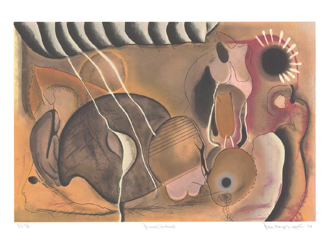 Peter Wayne Lewis - Primal Instinct - 1992 - SIGNED: Artist: Lewis, Peter Wayne Title: Peter Wayne Lewis - Primal Instinct - 1992 - SIGNED Printing Date: 1992 Medium: Lithograph Size: 22.5 x 30 inches "Primal Instinct" by Peter Wayne Lewis, 1992 Signed