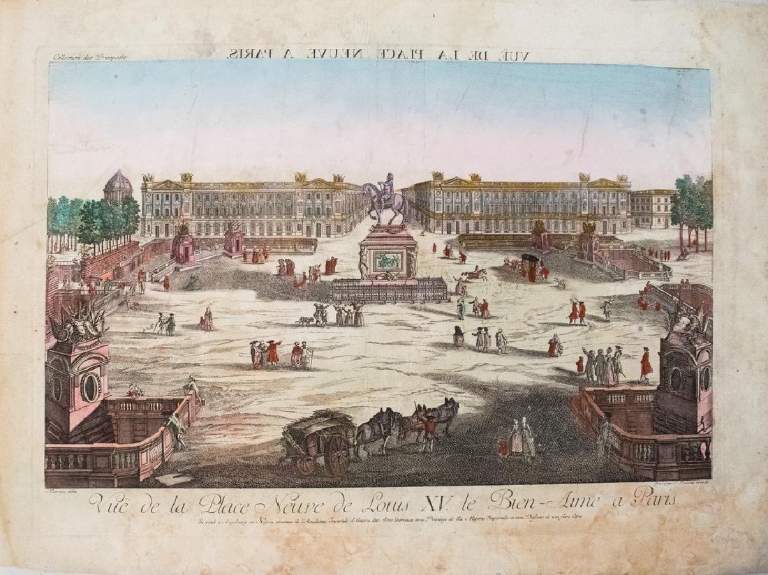 1780 Moreau View of Place de la Concorde in Paris --: Title/Content of Map: 1780 Moreau View of Place de la Concorde in Paris -- Vue de la Place Neuve a Paris [... de Louis XV le Bien Aimé] Date: 1780 c. Augsburg Cartographer: J Moreau Size: 10.8 x 15.5