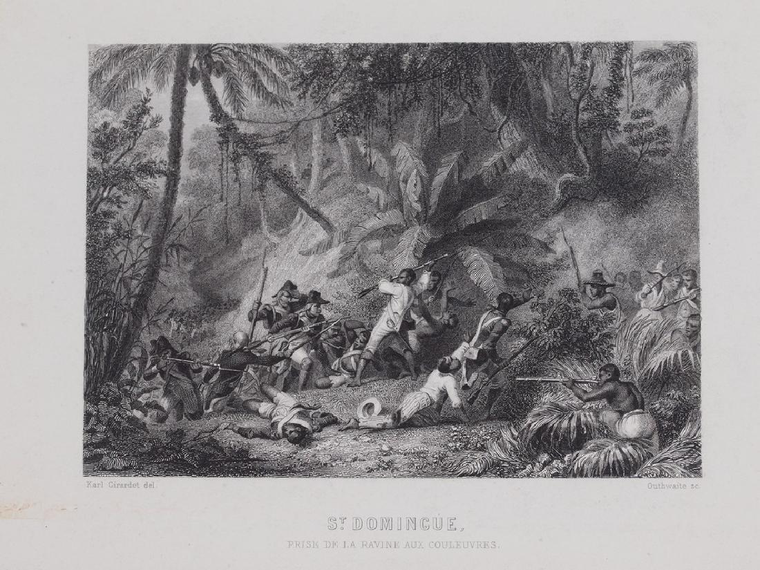 View of riot in Santo Domingo of 1837 Steel etching: Beautiful view of a riot in Santo Domingo of 1837. Date: 1837 Author: Outhwaite after Karl Girardet Technique: Steel etching Leaf Dimension: 14,5x22,5 cm (5.7x8.9 inches) Engraving Dimension: 10x13,5 