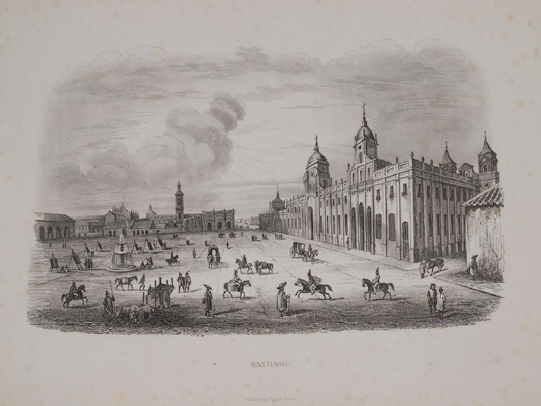 Animated view Santiago Chile 1870 Steel etching: Beautiful animated view of Santiago Chile of 1870 circa. Date: 1870 circa Technique: Steel etching Leaf Dimension: 18x24 cm (7.1x9.4 inches) Engraving Dimension: 12x19,5 cm (4.7x7.7 inches) Conditions