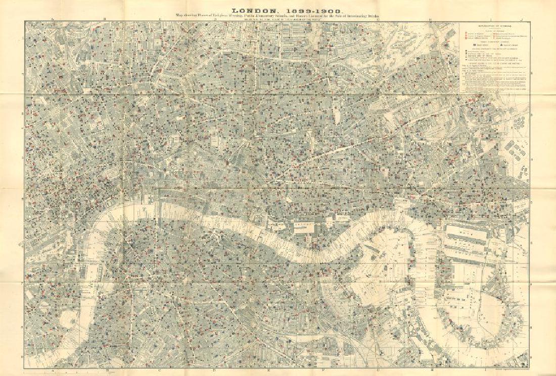 CHARLES BOOTH LONDON MAP. Pubs Restaurants Churches (1 of 2)