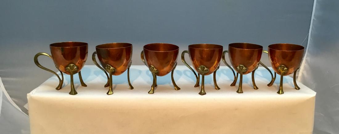 Unusual set of six Art Nouveau/ Jugendstil Egg Cups.: Title: Unusual set of six Art Nouveau/ Jugendstil Egg Cups.German, circa 1900 Dimensions: Each egg cup is just over 2â€ tall and 1.75â€ diameter at the top A complete set of six Jugendstil style
