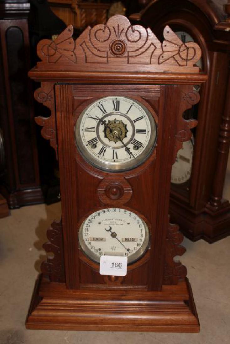 Antique Waterbury Walnut Calendar Clock With Time, (1 of 10)