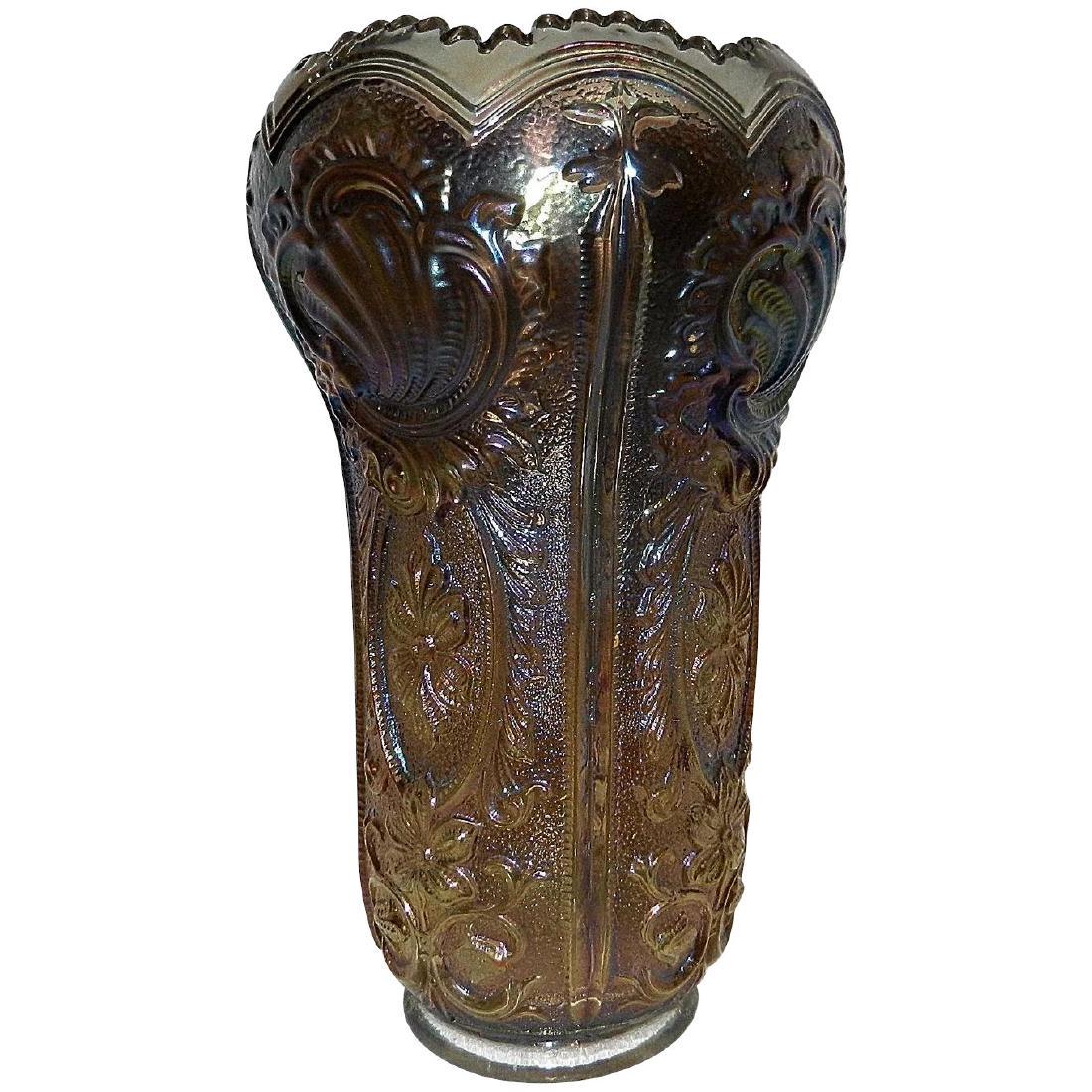 Vintage Original Smoke Carnival Glass Scroll and Flower (1 of 10)