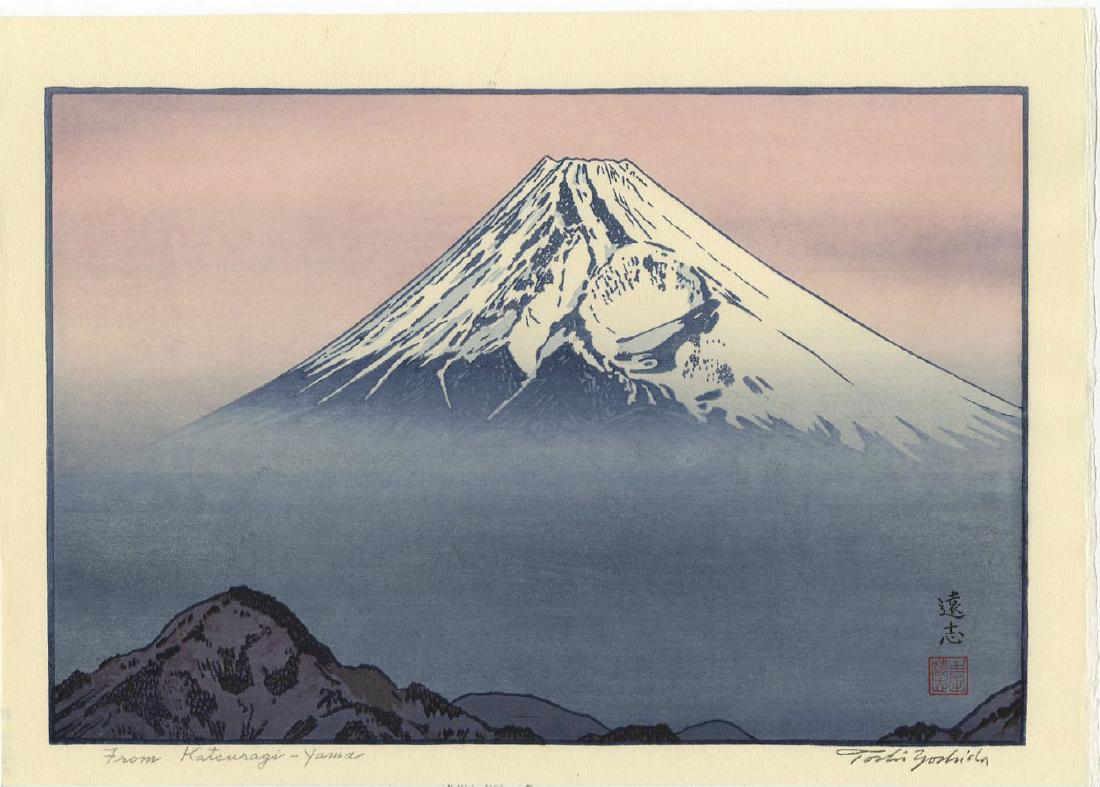 Yoshida Toshi Woodblock Mt. Fuji from Mt. Katsuragi (1 of 2)