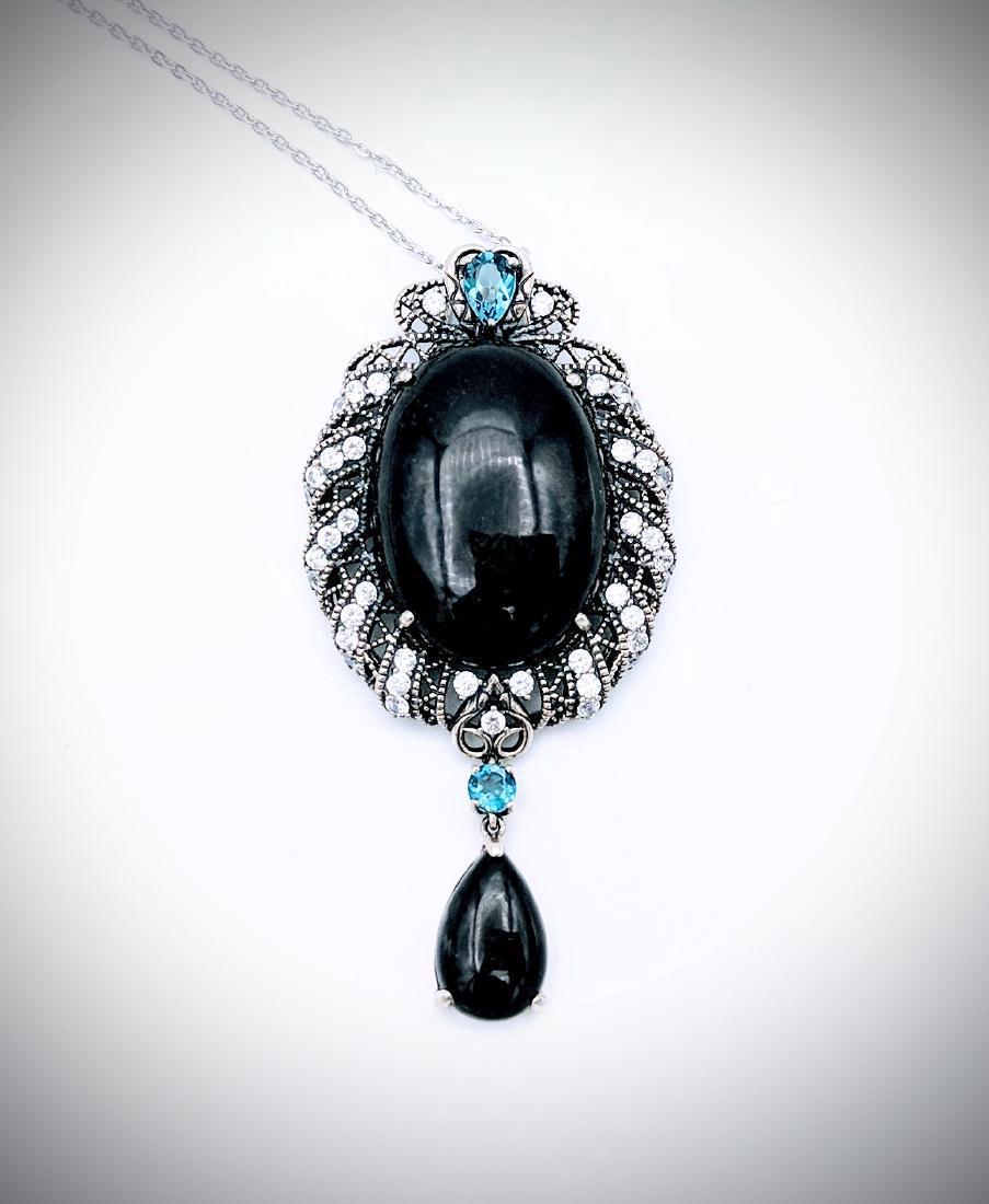 Sterling Silver Nuumite Blue Topaz CZ Necklace (1 of 3)