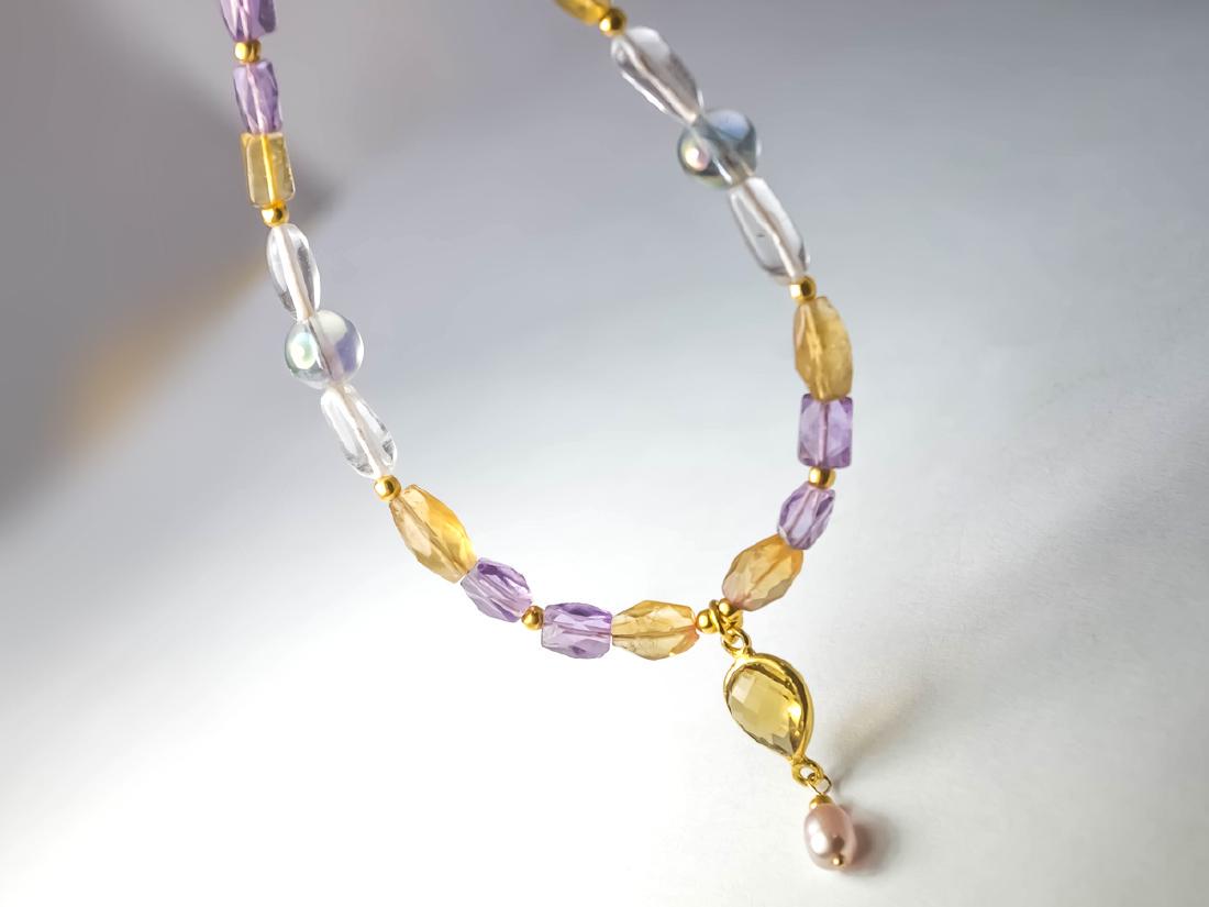 Multi-Gemstone Necklace with Sherry Topaz pendant (1 of 5)