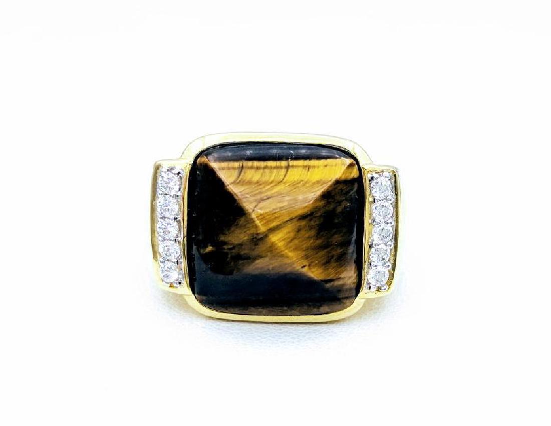 Gold Plated Sterling Silver Tiger's Eye CZ Men's Ring (1 of 4)