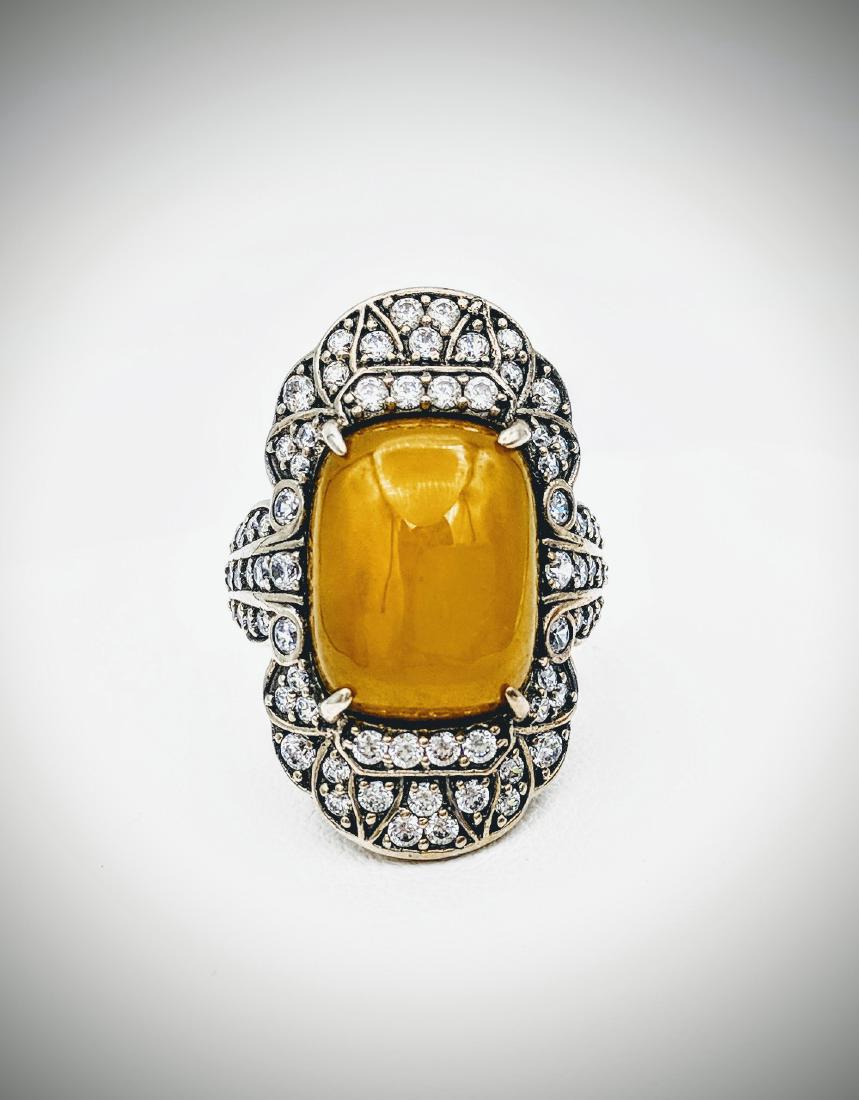 Sterling Silver Yellow Jade Cubic Zirconia Ring (1 of 3)