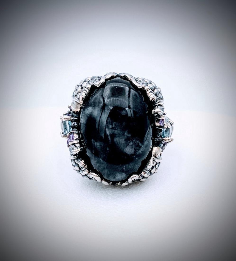 Sterling Silver Ring with Koi fish design, Nuumite, (1 of 3)