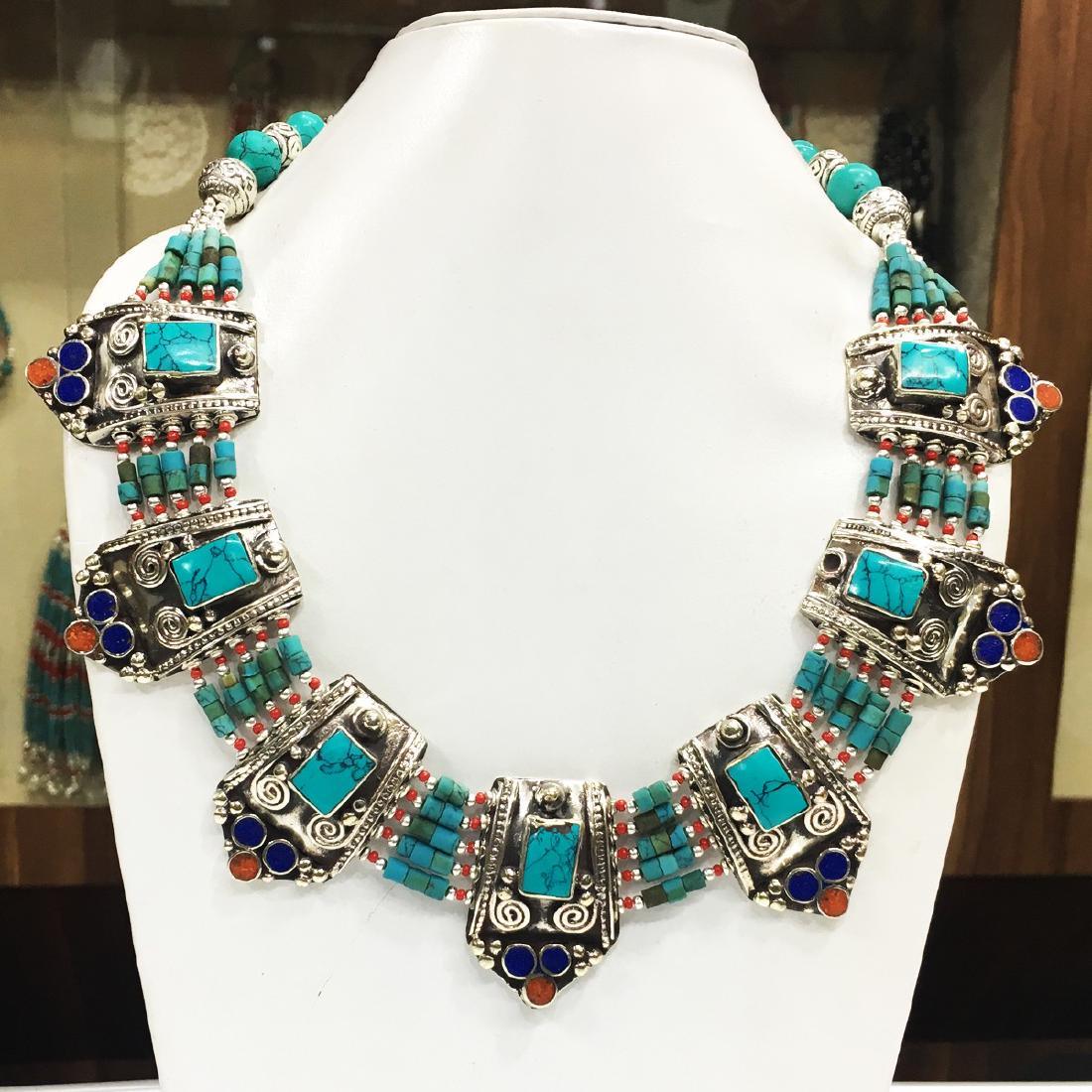 Turquoise & coral Tribal Bohemian Big Necklace (1 of 1)