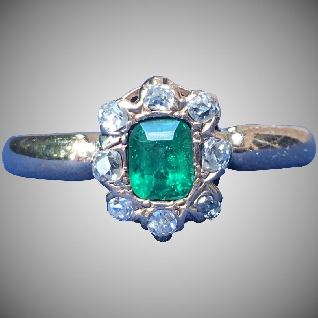Victorian Natural Emerald and diamond ring in 14 karat (1 of 6)