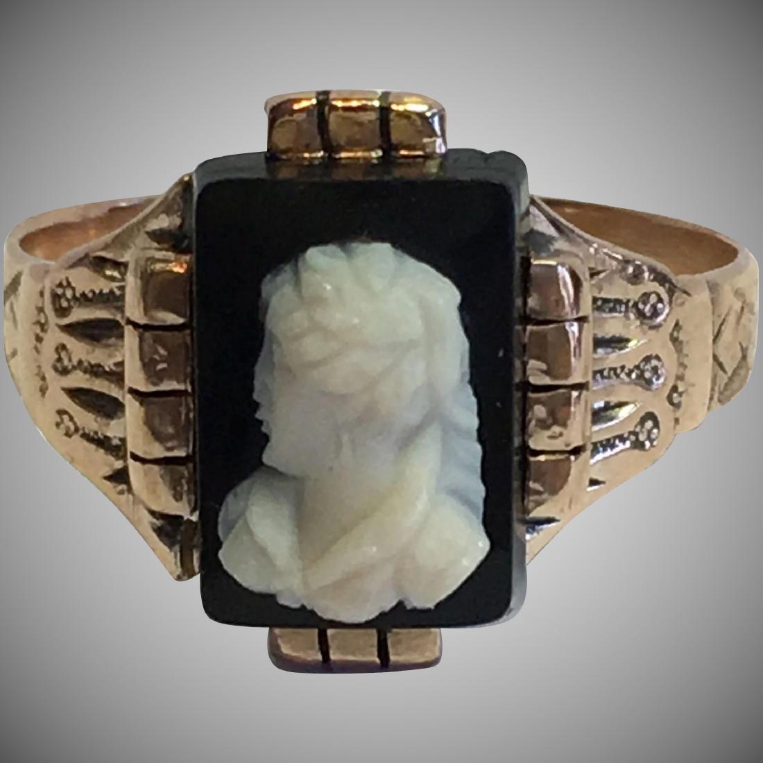 Victorian 14 kt gold onyx cameo ring (1 of 6)
