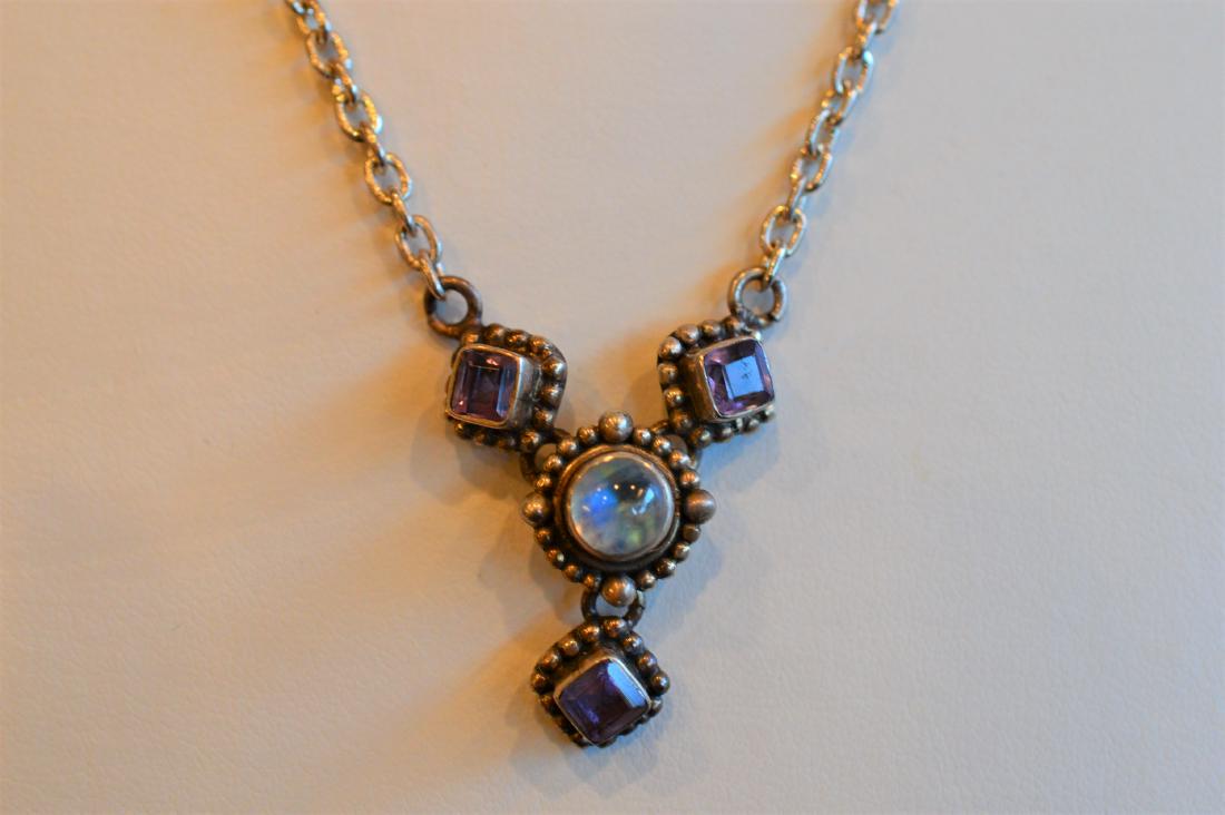 Vintage Moonstone & Amethyst Sterling Silver Necklace (1 of 2)