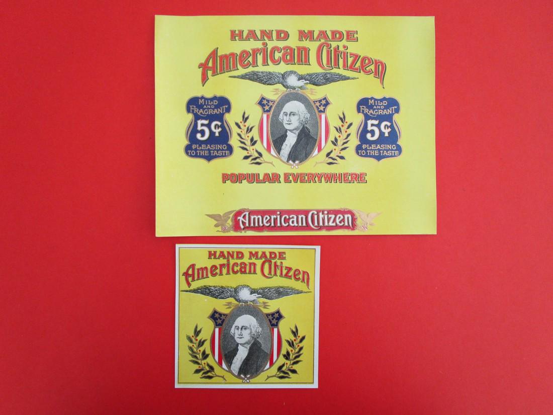 2 American Citizen Tobacco Labels: Item: 2 American Citizen labels Date: 1920 Material: paper Dimensions: larger 8.25"wide x 6.5"high Features a large cameo of George Washington Please note that this lot has a confidential reserve. Whe