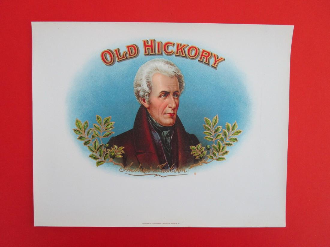 Old Hickory Tobacco: Item: Old Hickory Date: 1910"s Material: paper Dimensions: 8.275"wide x 6.75"high portrait of a white-haired Andrew Jackson Please note that this lot has a confidential reserve. When you leave a bid i