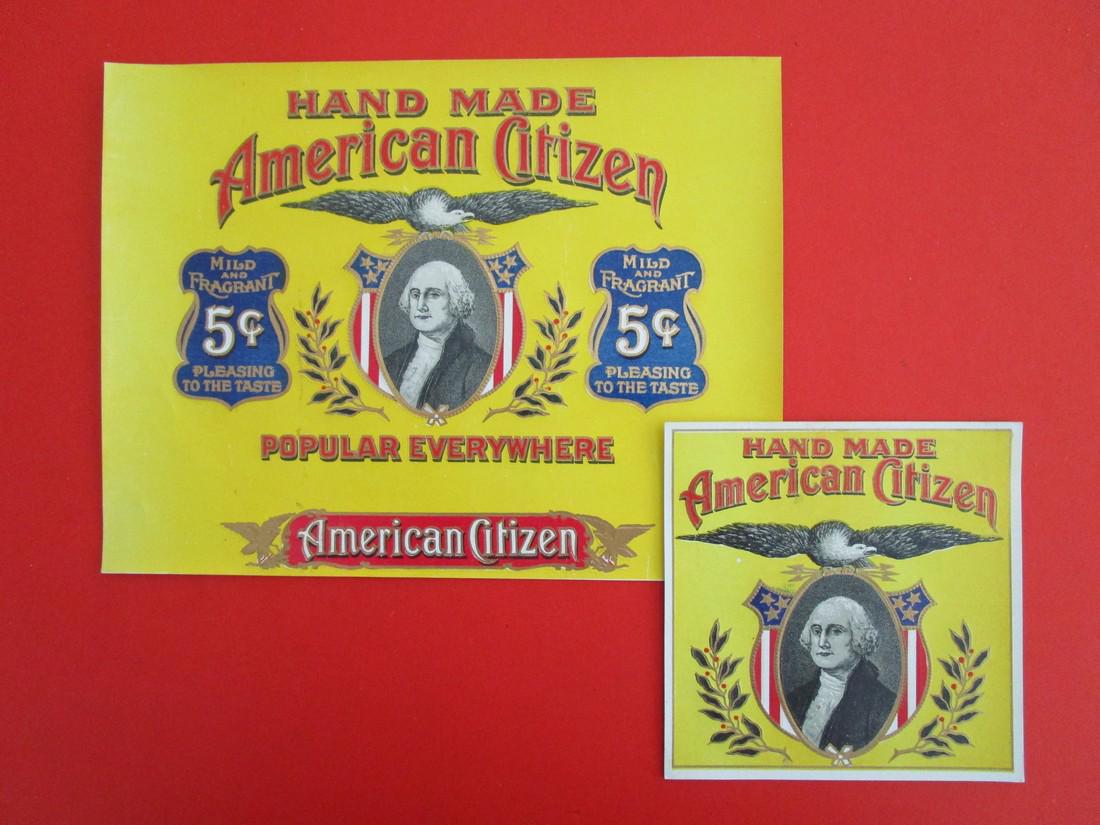 American Citizen Tobacco Inner and Outer Labels: Item: American Citizen inner and outer labels Date: 1920's Material: paper Dimensions: 8.25"wide x 6.25"high Portrait of Geo. Washington in a patriotic frame Please note that this lot has a confidenti