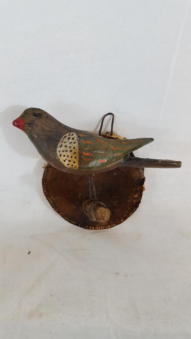 Carved and Painted Songbird on Birch Round and Perch ca: Title: Carved and Painted Songbird on Birch Round and Perch ca 1930 Dimensions: 5" long Provenance/Additional Info: A beautiful little songbird. I'm not sure of the variety. Excellent condition and su