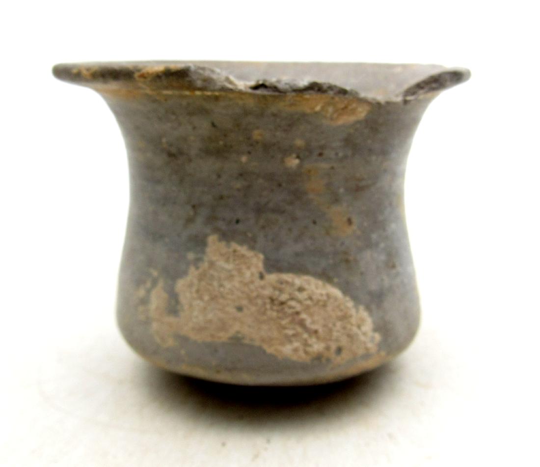 Ancient Greek Geometric Period Black Ritual Wine Cup: Ancient Greek Geometric Period Black Ritual Wine Cup Date: ca. 1000 BC Rare Ancient Greek ritual wine cup dated to the geometric period. Nice blackaware ceramics; ideal for home décor and interior de