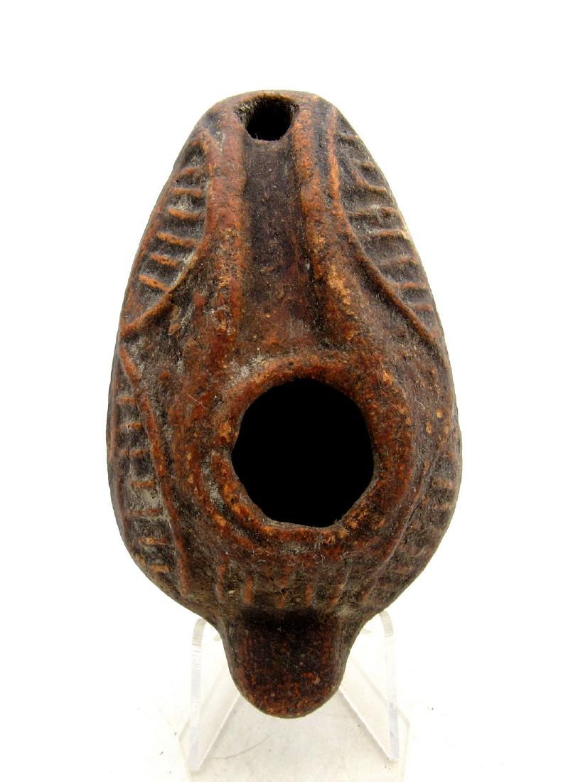 Ancient Roman Terracotta Oil Lamp with Geometric Motif (1 of 4)
