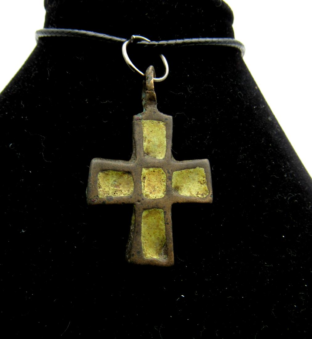 Medieval Viking Era Enameled Bronze Cross Pendant (1 of 2)