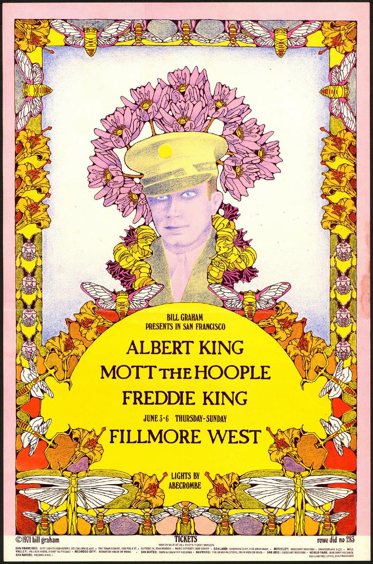 Odd BG-283 Mott the Hoople Poster: Artist: Willyum Rowe Title: Odd BG-283 Mott the Hoople Poster Printing Date: 1971 Medium: Lithograph Size/Format: 14" x 21 ¼" Publisher: Bill Graham Series: Bill Graham Presents Willyum Rowe designed