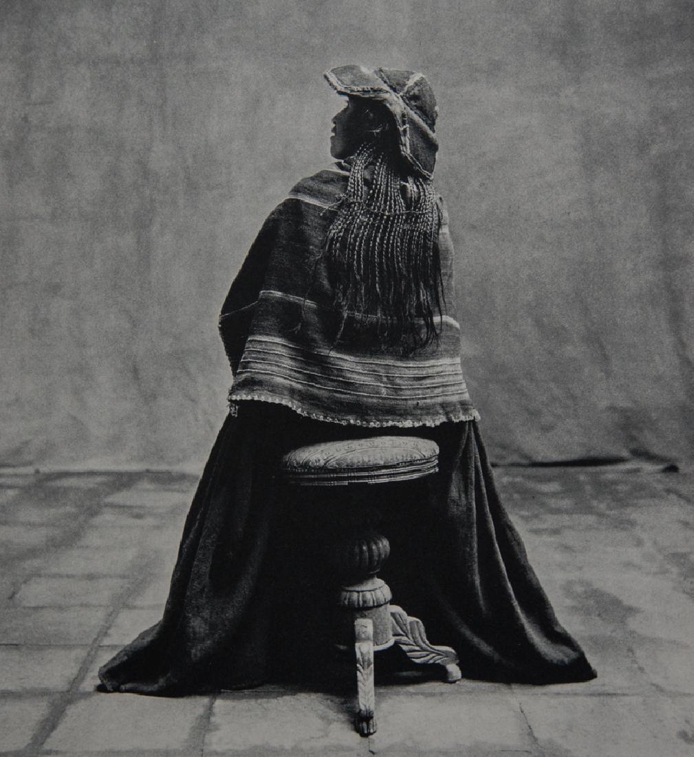 IRVING PENN - Puno Indian with Coiffure of Braids: Artist: Penn, Irving Title: Puno Indian with Coiffure of Braids Medium: Sheet Fed Gravure, 1960, Switzerland Dimensions: 8.9x9.1" Heat Wax Mounted on 12x16" Conservation Board Irving Penn was an Ameri