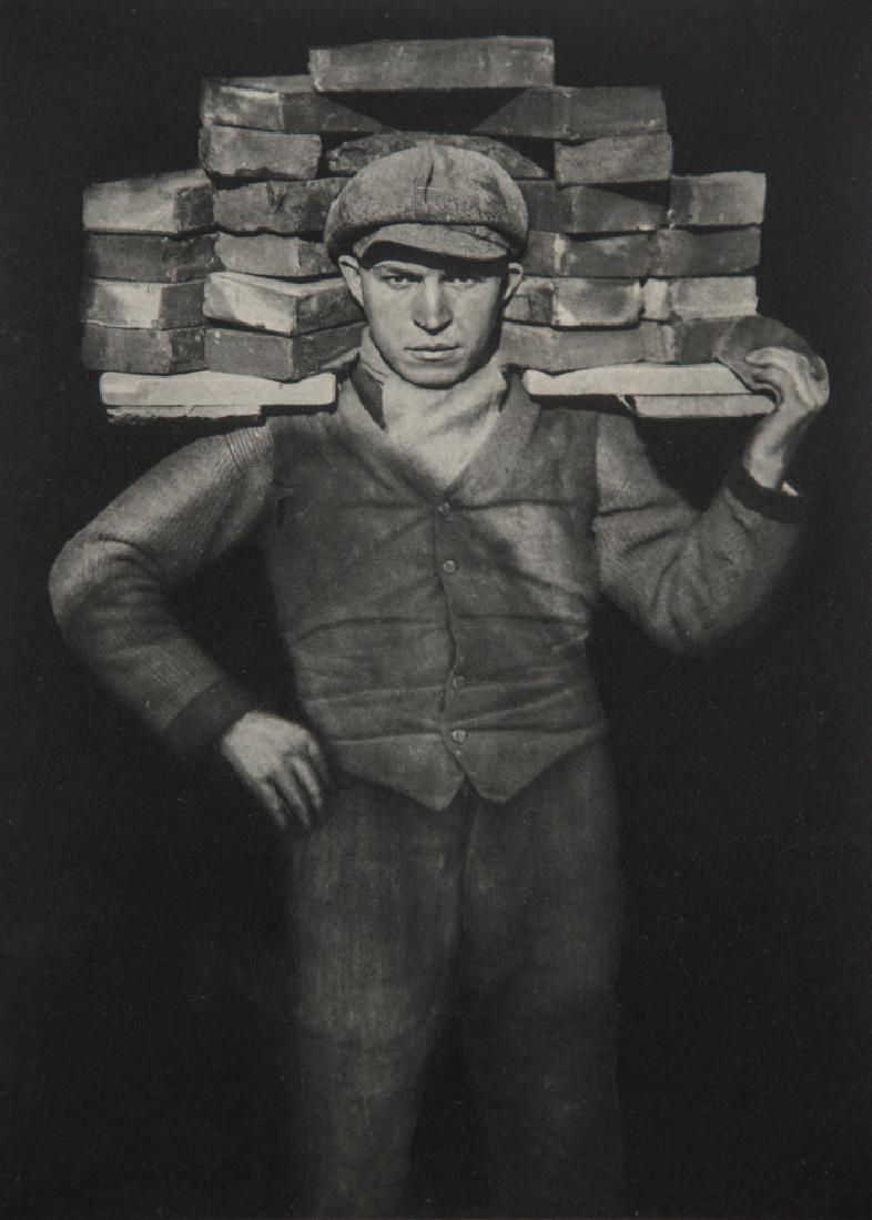 AUGUST SANDER - Hod Carrier, 1927: Artist: Sander, August Title: Hod Carrier, 1927 Medium: Sheet Fed Gravure, 1975, USA Dimensions: 5.25x7.25" Heat Wax Mounted on 11x14" Conservation Board August Sander (1876 - 1964) was a German portr