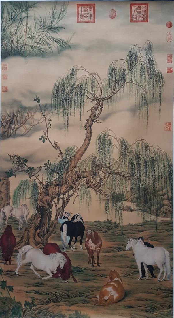 A Chinese Scroll Painting on  silk ,Lang Shining( (1 of 10)
