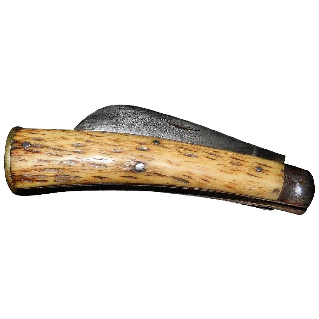 Antique American Knife Company Knife with Bone Handle: This antique American Knife Co. knife with bone handle was made in Thomaston and is in very good condition. The blade is not loose and opens and closes easily . Bone handle on one side has a couple of
