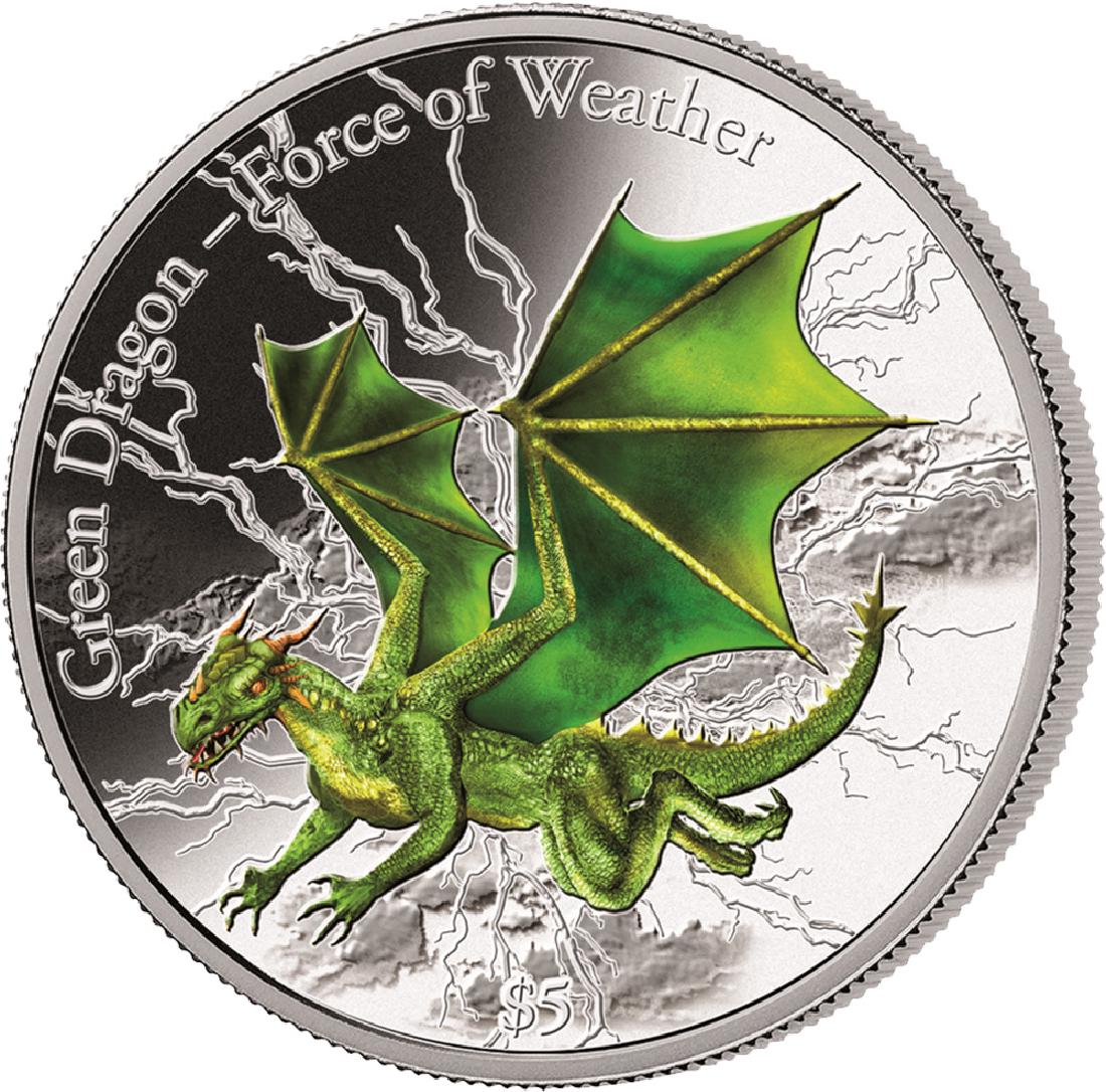GREEN DRAGON Weather 3 Oz Silver Coin 5$ Fiji 2017 (1 of 3)
