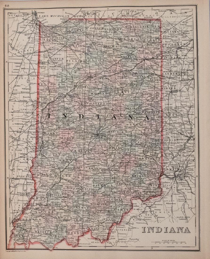 1887 Mitchell Map of Indiana Indiana